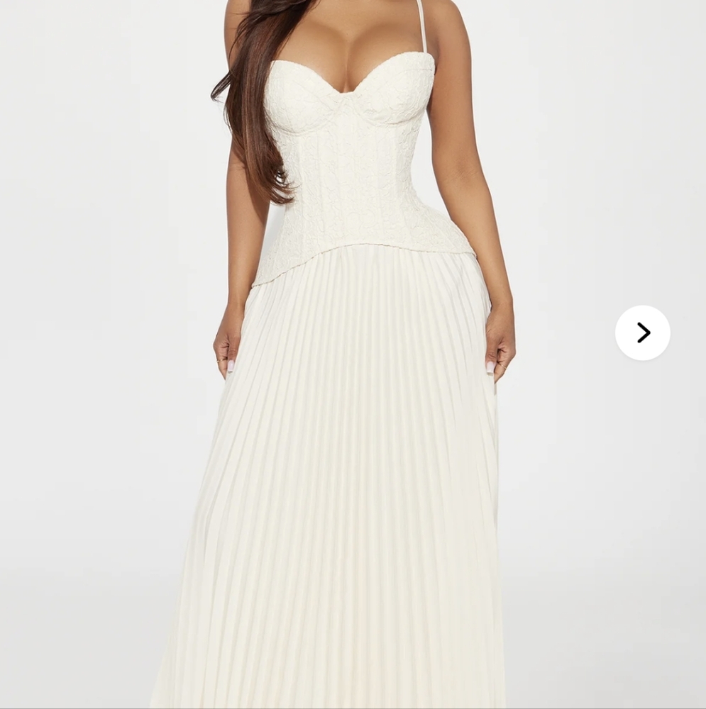 Fashion Nova Daniella Lace Corset Pleated Maxi Dress Cream